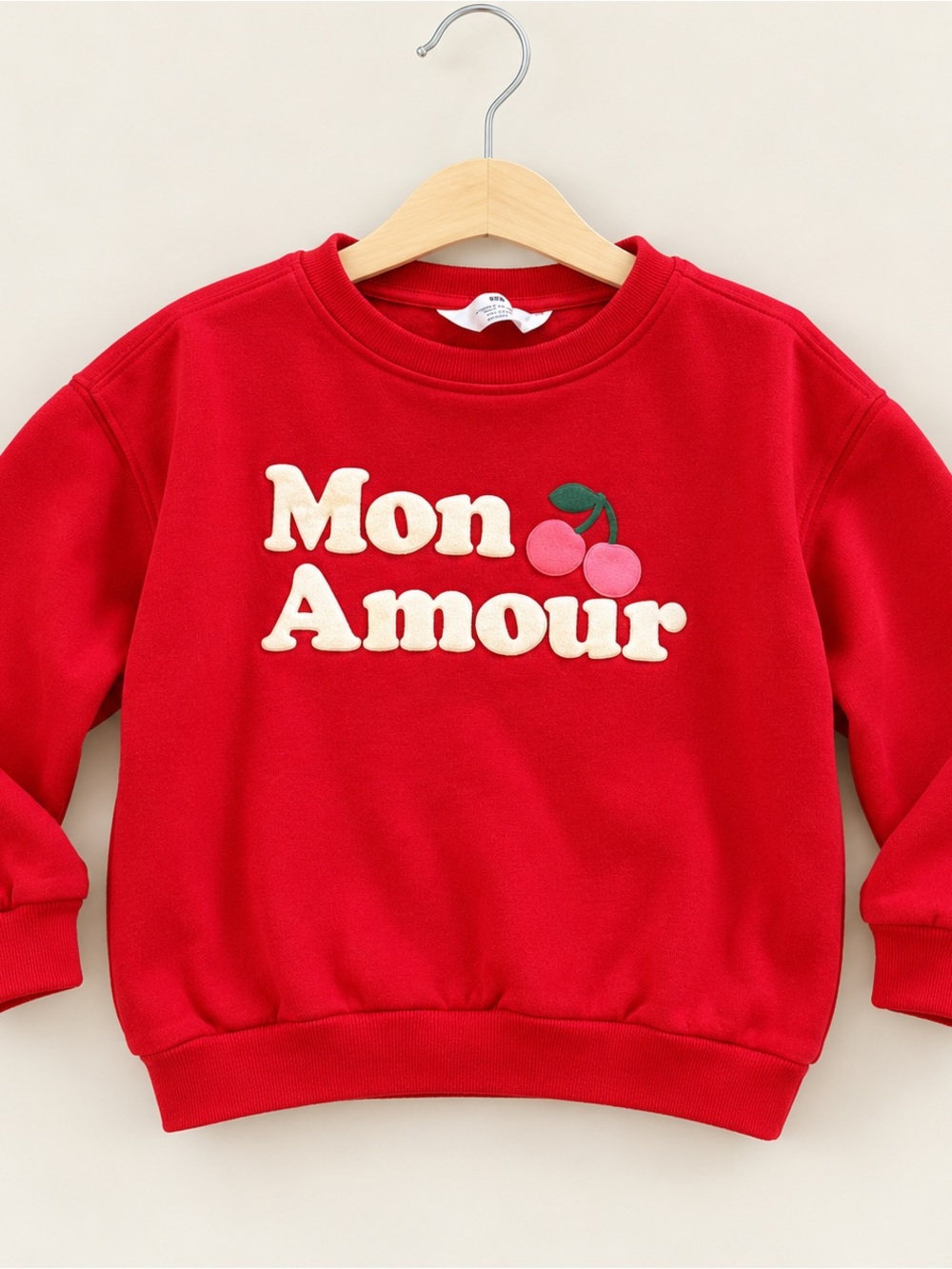 H&M Red 'Mon Amour' Graphic Sweatshirt with Cherry Detail